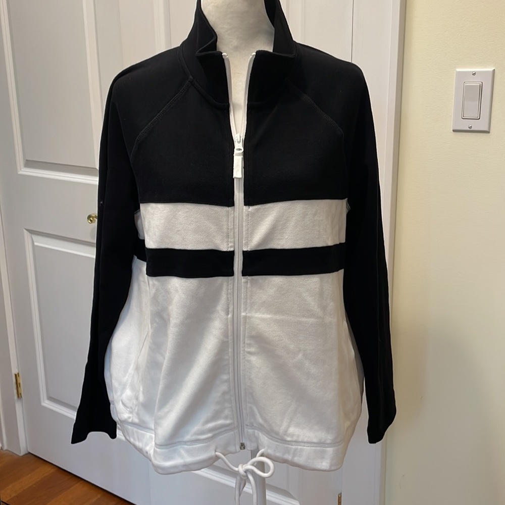 T by Talbots cotton pique black and white zip jacket. Size LP. NWT - Picture 2 of 8